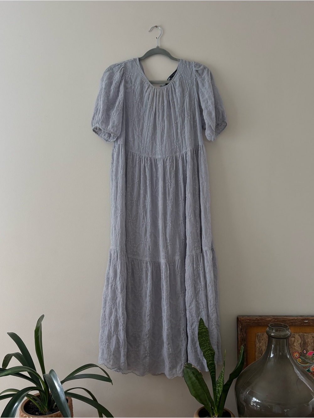 Zara Light Blue Tiered Lace Midi Dress - Women's